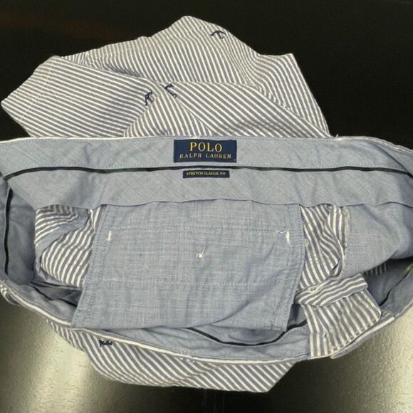 Polo Ralph Lauren Men's Casual Shorts - Blue Striped Seersucker - Size 34 - EUC - Picture 6 of 12